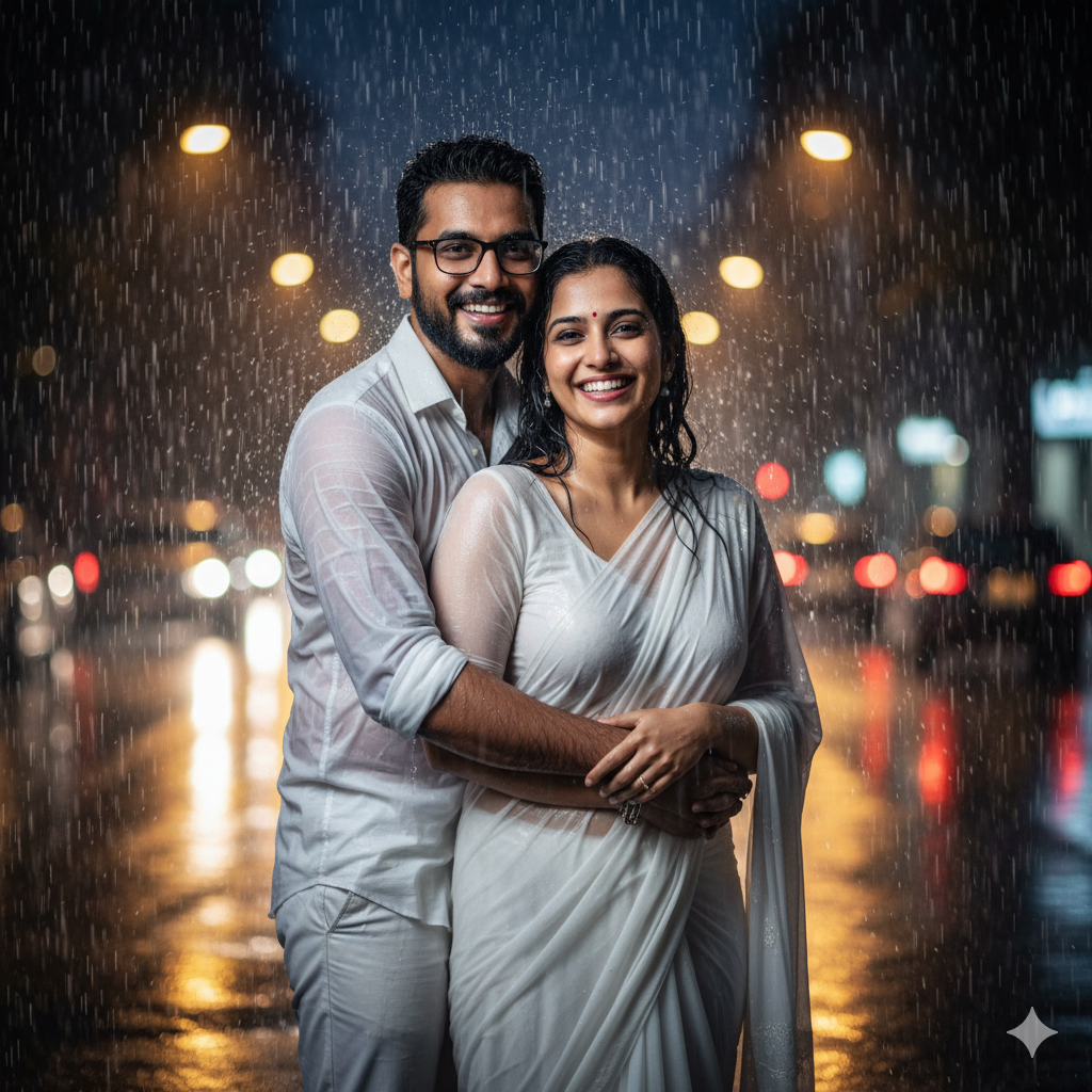 Best Gemini Couple Photo Prompts in Rain