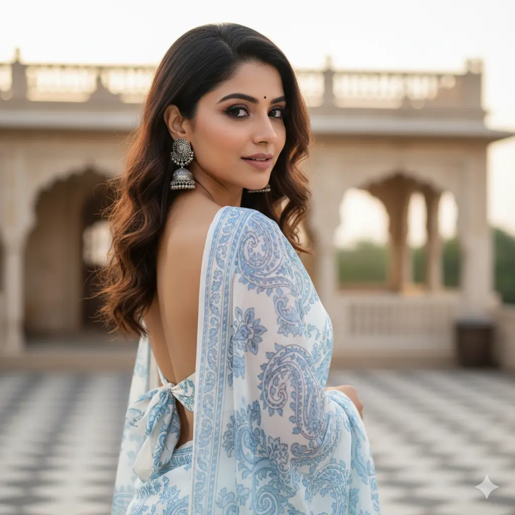 Blue Saree Gemini AI Prompt for Girls