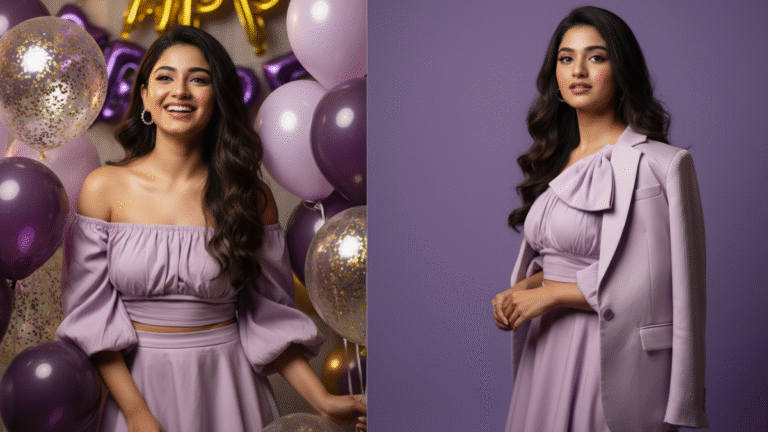 Retro Style Gemini Girl Prompts purple dress